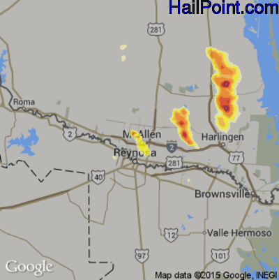 Hail Map for McAllen, TX Region on October 18, 2012