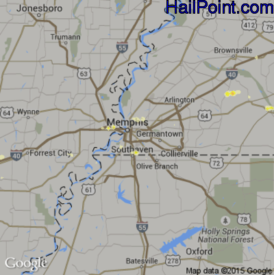 Hail Map for Memphis, TN Region on November 3, 2012