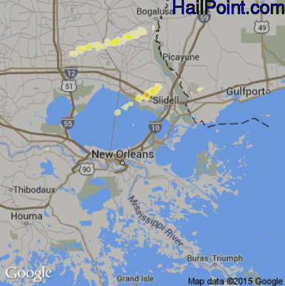 Hail Map for New Orleans, LA Region on February 22, 2013 