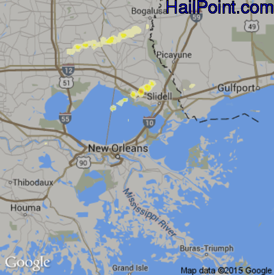 Hail Map for New Orleans, LA Region on February 22, 2013