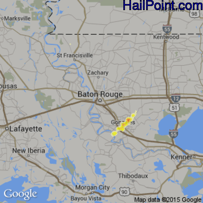 Hail Map for Baton Rouge, LA Region on February 25, 2013 