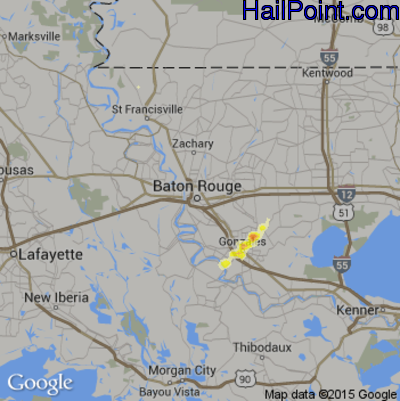 Hail Map for Baton Rouge, LA Region on February 25, 2013