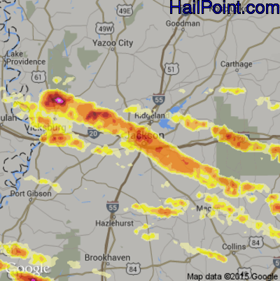Hail Map for Jackson, MS Region on March 18, 2013