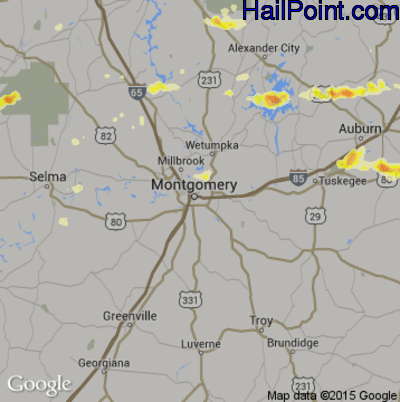 Hail Map for Montgomery, AL Region on March 18, 2013 