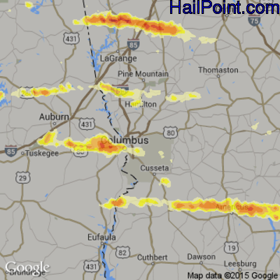 Hail Map for Columbus, GA Region on March 18, 2013 