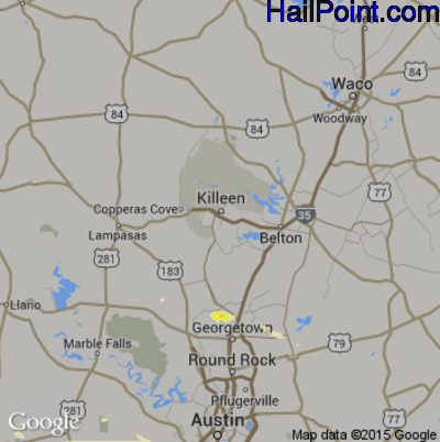 Hail Map for Killeen, TX Region on March 20, 2013 