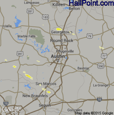 Hail Map for Austin, TX Region on March 20, 2013 