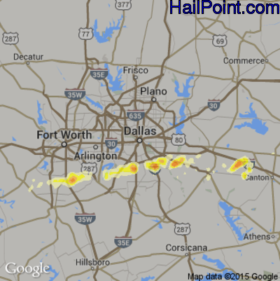Hail Map for Dallas, TX Region on March 23, 2013 