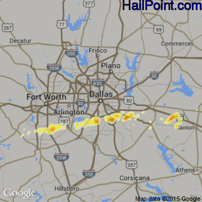 Hail Map for Dallas, TX Region on March 23, 2013