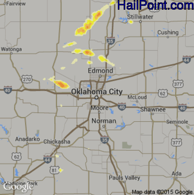 Hail Map for Oklahoma City, OK Region on March 29, 2013
