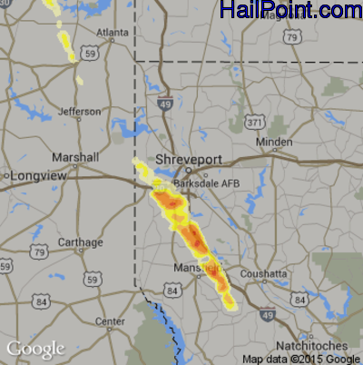 Hail Map for Shreveport, LA Region on March 30, 2013