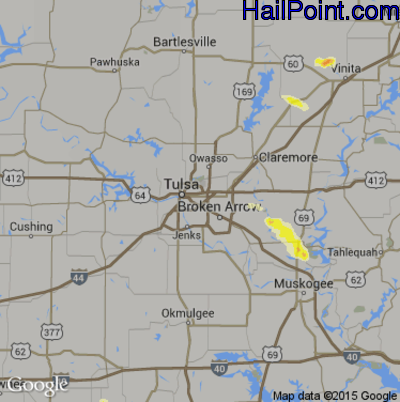 Hail Map for Tulsa, OK Region on March 31, 2013