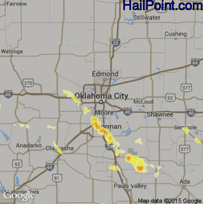 Hail Map for Oklahoma City, OK Region on March 31, 2013 