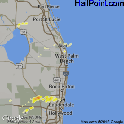 Hail Map for West Palm Beach, FL Region on April 4, 2013 