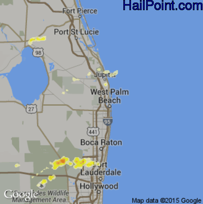 Hail Map for West Palm Beach, FL Region on April 4, 2013