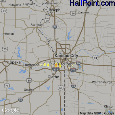 Hail Map for Kansas City, KS Region on April 8, 2013