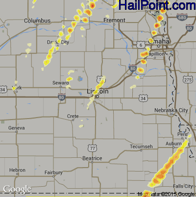 Hail Map for Lincoln, NE Region on April 9, 2013 