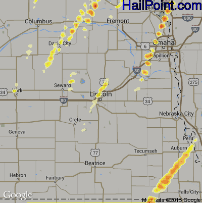 Hail Map for Lincoln, NE Region on April 9, 2013