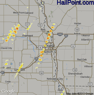 Hail Map for Omaha, NE Region on April 9, 2013 