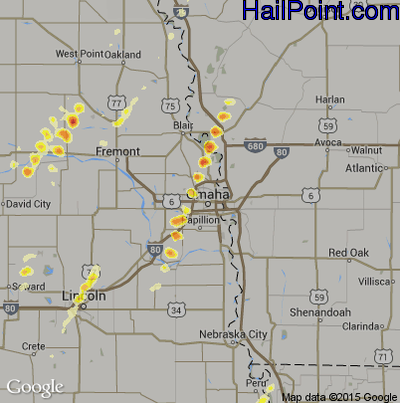 Hail Map for Omaha, NE Region on April 9, 2013