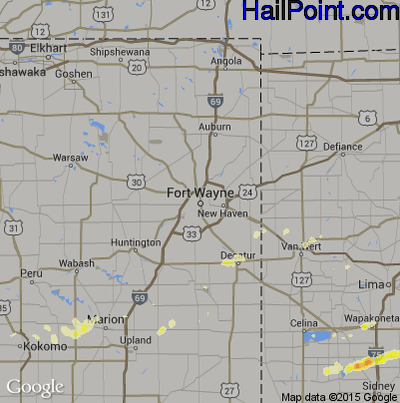 Hail Map for Fort Wayne, IN Region on April 10, 2013 