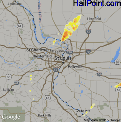 Hail Map for St. Louis, MO Region on April 10, 2013 