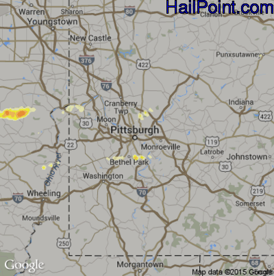 Hail Map for Pittsburgh, PA Region on April 10, 2013 
