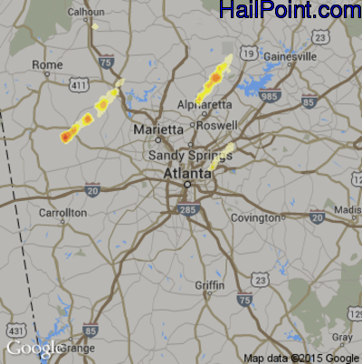 Hail Map for Atlanta, GA Region on April 11, 2013 