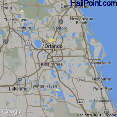 Hail Map for Orlando, FL Region on April 14, 2013 