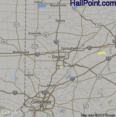 Hail Map for Dayton, OH Region on April 16, 2013