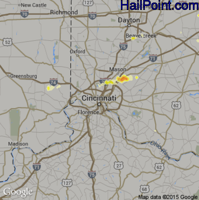 Hail Map for Cincinnati, OH Region on April 16, 2013 