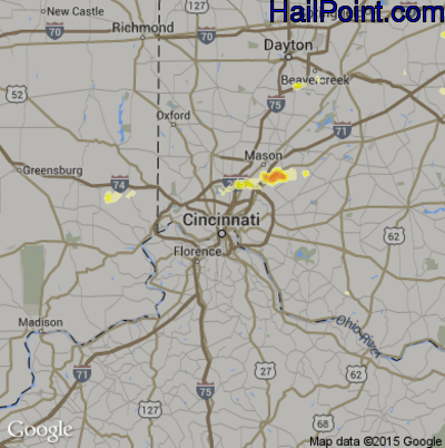 Hail Map for Cincinnati, OH Region on April 16, 2013