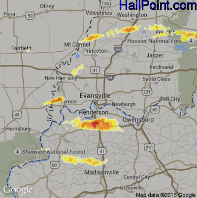 Hail Map for Evansville, IN Region on April 16, 2013 
