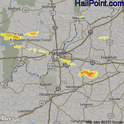 Hail Map for Louisville, KY Region on April 16, 2013