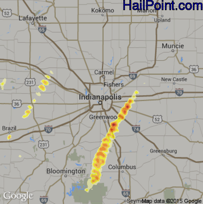 Hail Map for Indianapolis, IN Region on April 17, 2013 
