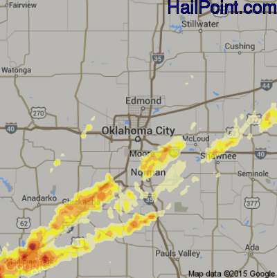 Hail Map for Oklahoma City, OK Region on April 17, 2013 