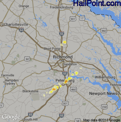 Hail Map for Richmond, VA Region on April 19, 2013