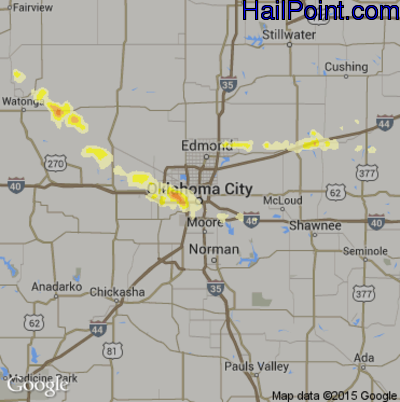 Hail Map for Oklahoma City, OK Region on April 23, 2013 