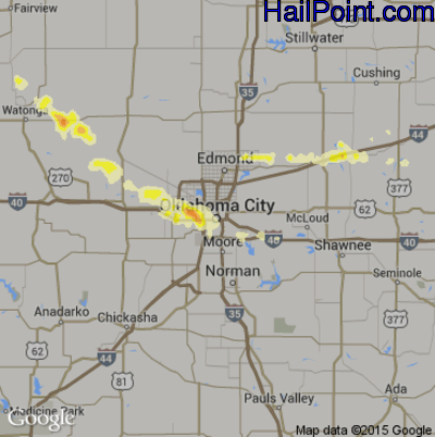Hail Map for Oklahoma City, OK Region on April 23, 2013