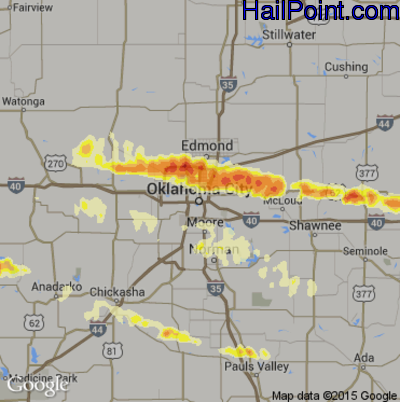 Hail Map for Oklahoma City, OK Region on April 27, 2013