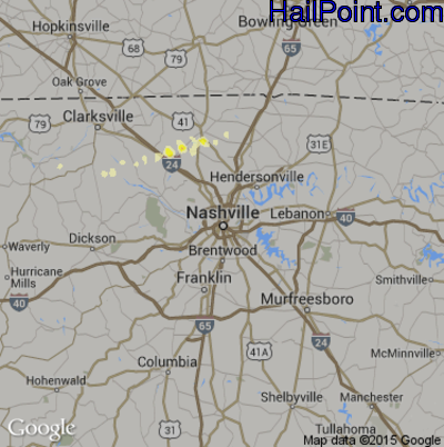 Hail Map for Nashville, TN Region on April 28, 2013 