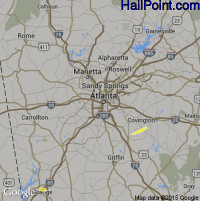 Hail Map for Atlanta, GA Region on April 28, 2013