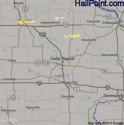Hail Map for Cedar Rapids, IA Region on April 29, 2013 