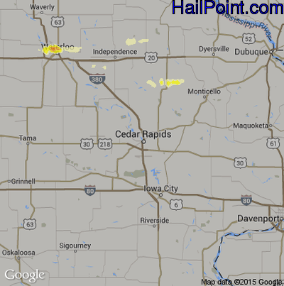 Hail Map for Cedar Rapids, IA Region on April 29, 2013