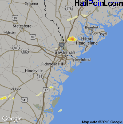Hail Map for Savannah, GA Region on April 29, 2013 