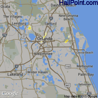 Hail Map for Orlando, FL Region on April 30, 2013