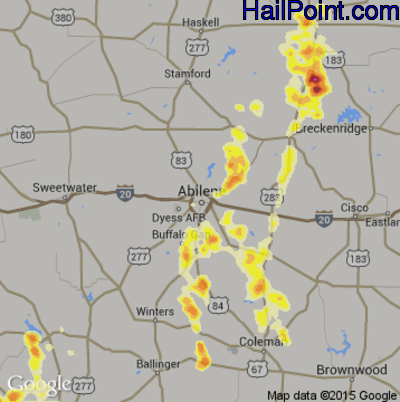 Hail Map for Abilene, TX Region on May 2, 2013