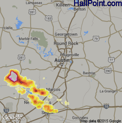 Hail Map for Austin, TX Region on May 10, 2013 