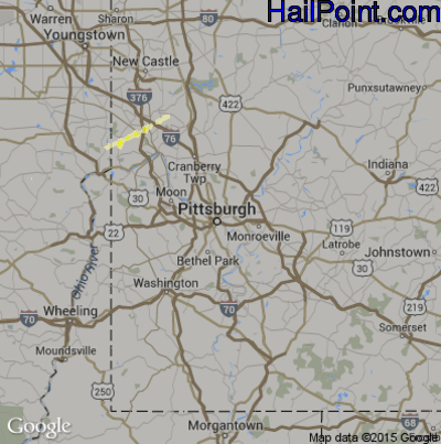 Hail Map for Pittsburgh, PA Region on May 10, 2013