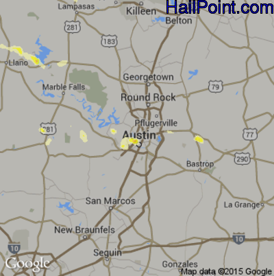 Hail Map for Austin, TX Region on May 10, 2013 